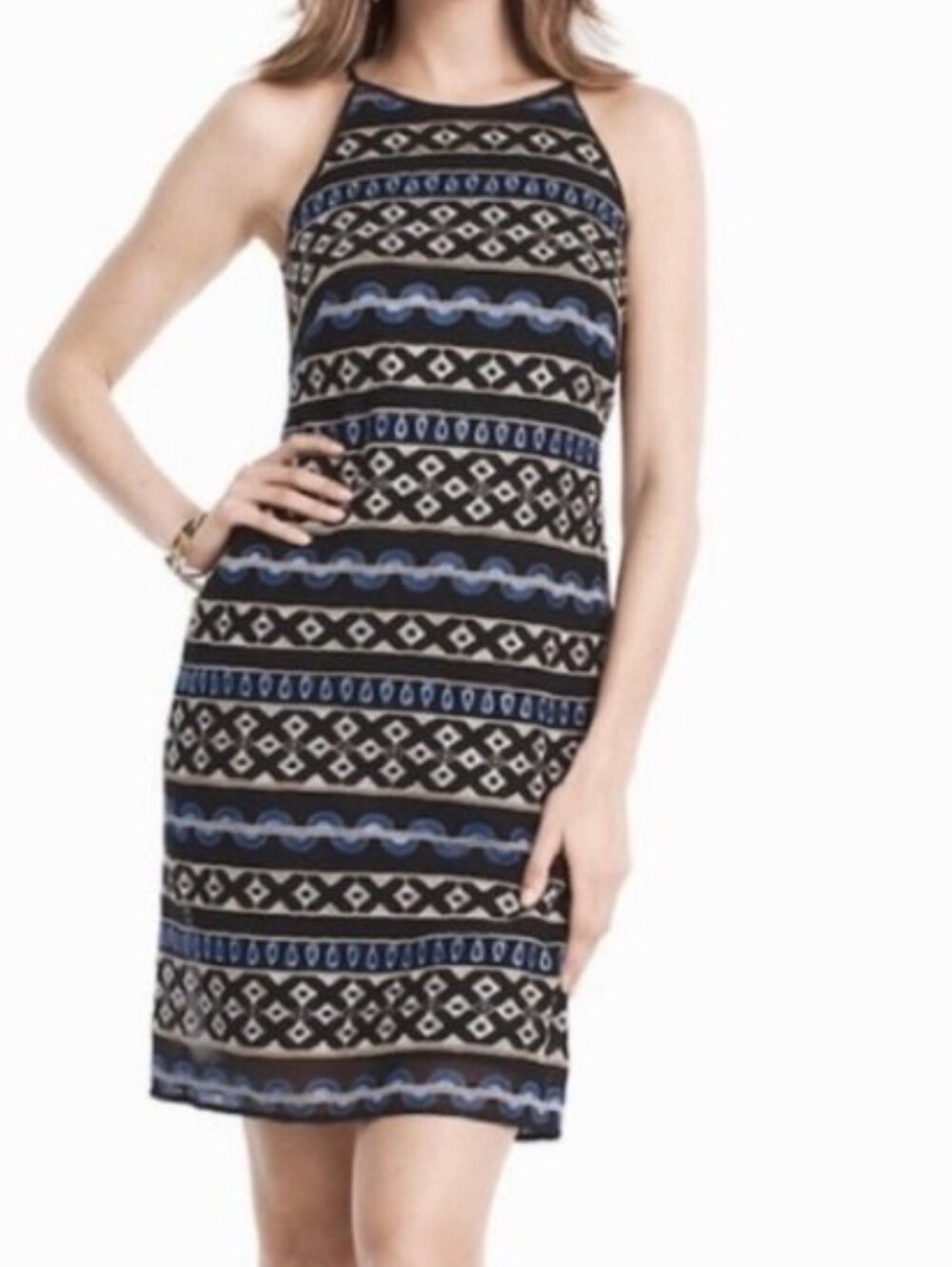 White House Black Market Embroidered Sleeveless Shift DRES Black Size12